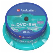 Диск  DVD-RW  Verbatim 4,7Gb 4х Cake 25 Silver